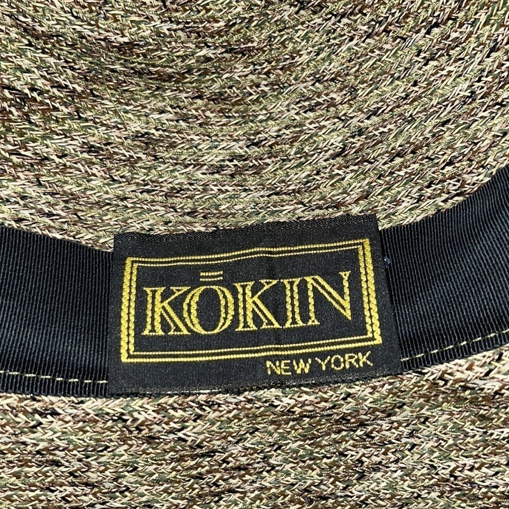Kokin New York Woven Wide Brim Sun Hat w Twisted Leather Band Green Heather - Picture 10 of 12